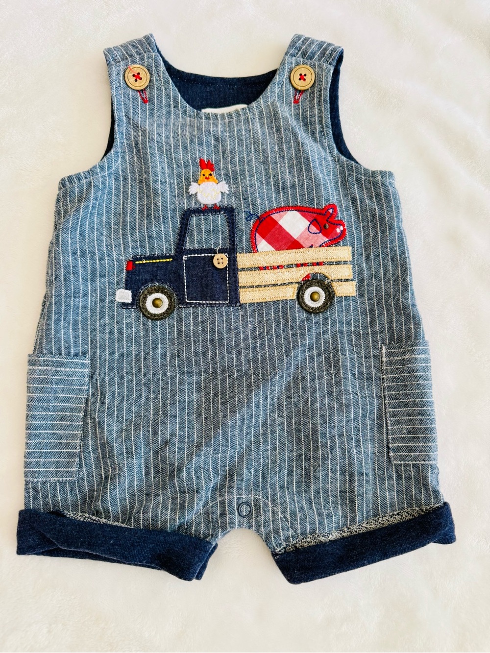 Mudpie Infant Truck w Farm Animals Romper (size 3-6M)